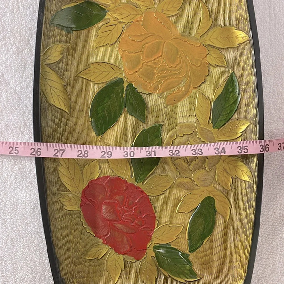 Vintage Nasco Lacquerware Textured Peony Serving Tray - Picture 12 of 13